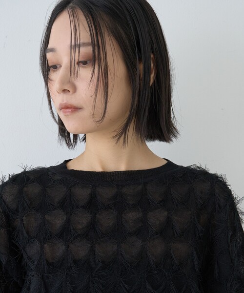 Rouge vif Anna（ルージュヴィフアンナ）の「ドットシアーフリンジニット（ニット/セーター・レディース・オフホワイト/ブラック/モスグリーン・フリー）」の12枚目の写真