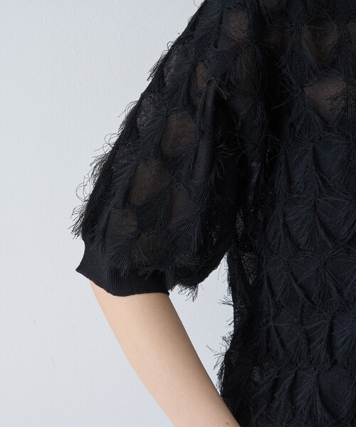 Rouge vif Anna（ルージュヴィフアンナ）の「ドットシアーフリンジニット（ニット/セーター・レディース・オフホワイト/ブラック/モスグリーン・フリー）」の14枚目の写真