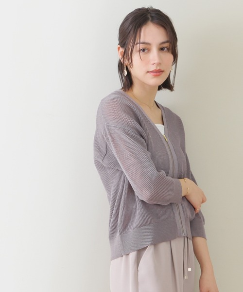 GLACIER lusso(グラシアルッソ)の「7分袖メッシュ編カーデ(カーディガン/ボレロ・レディース・アイボリー/モカ/スミクロ・S/M/LL/L)」の20枚目の写真