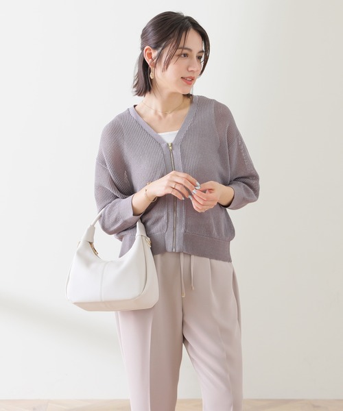 GLACIER lusso(グラシアルッソ)の「7分袖メッシュ編カーデ(カーディガン/ボレロ・レディース・アイボリー/モカ/スミクロ・S/M/LL/L)」の21枚目の写真