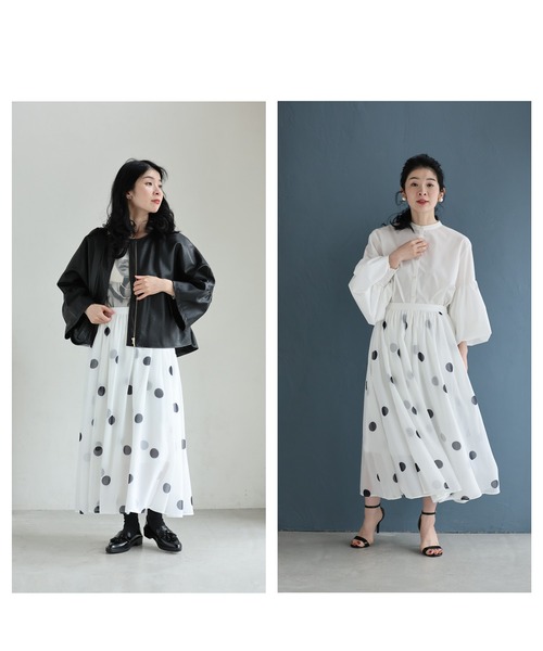 cawaii（カワイイ）の「ドット柄舞うシアーミディアムスカート（スカート・レディース・ホワイト・FREE）」の13枚目の写真