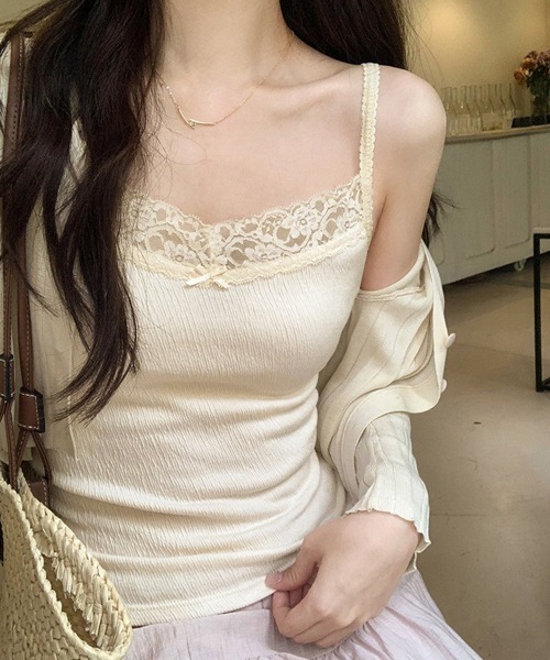 Miniministore(ミニミニストア)の「レースキャミソールカップ付きインナー夏服(キャミソール・レディース・ブラック/アイボリー/ピンク/ホワイト・FREE)」の2枚目の写真