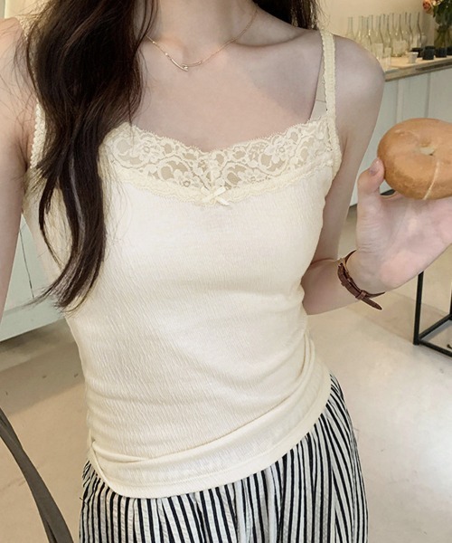 Miniministore(ミニミニストア)の「レースキャミソールカップ付きインナー夏服(キャミソール・レディース・ブラック/アイボリー/ピンク/ホワイト・FREE)」の5枚目の写真