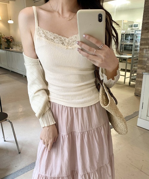 Miniministore(ミニミニストア)の「レースキャミソールカップ付きインナー夏服(キャミソール・レディース・ブラック/アイボリー/ピンク/ホワイト・FREE)」の7枚目の写真
