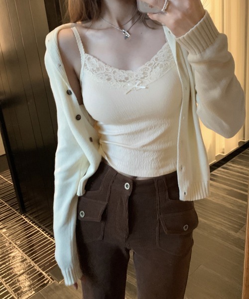 Miniministore(ミニミニストア)の「レースキャミソールカップ付きインナー夏服(キャミソール・レディース・ブラック/アイボリー/ピンク/ホワイト・FREE)」の8枚目の写真