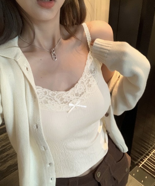 Miniministore(ミニミニストア)の「レースキャミソールカップ付きインナー夏服(キャミソール・レディース・ブラック/アイボリー/ピンク/ホワイト・FREE)」の10枚目の写真