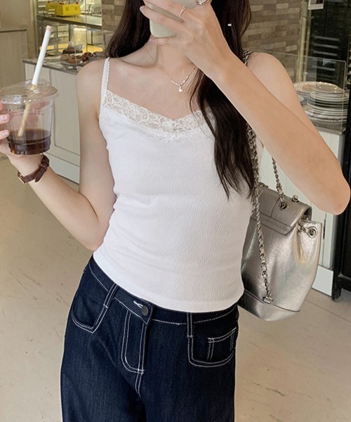 Miniministore(ミニミニストア)の「レースキャミソールカップ付きインナー夏服(キャミソール・レディース・ブラック/アイボリー/ピンク/ホワイト・FREE)」の14枚目の写真