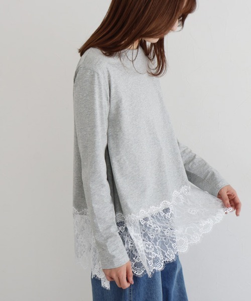 Pierrot(ピエロ)の「裾レースドッキングカットソー(Tシャツ/カットソー・レディース・ライトグレー/オフホワイト/ブラック・L/M)」の8枚目の写真