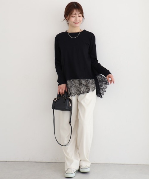 Pierrot(ピエロ)の「裾レースドッキングカットソー(Tシャツ/カットソー・レディース・ライトグレー/オフホワイト/ブラック・L/M)」の15枚目の写真
