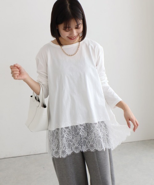 Pierrot(ピエロ)の「裾レースドッキングカットソー(Tシャツ/カットソー・レディース・ライトグレー/オフホワイト/ブラック・L/M)」の20枚目の写真