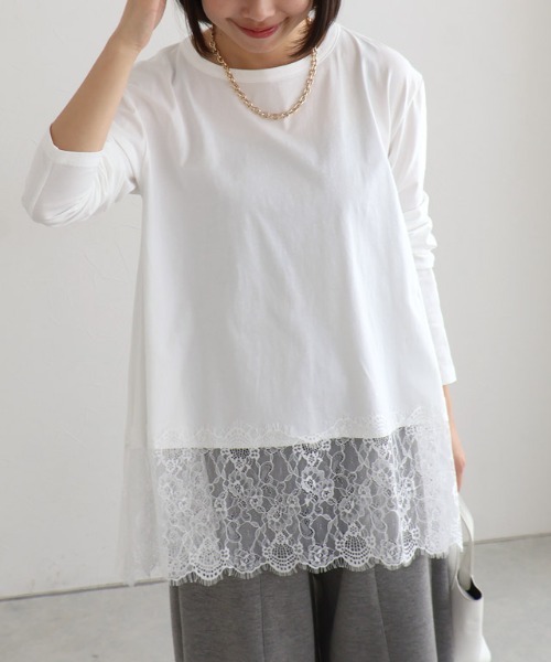 Pierrot(ピエロ)の「裾レースドッキングカットソー(Tシャツ/カットソー・レディース・ライトグレー/オフホワイト/ブラック・L/M)」の21枚目の写真