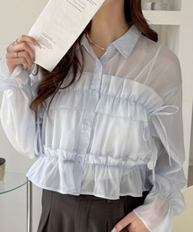 Ada.（エイダ）の「ラメ シアー 楊柳 フリル リボン ブラウス（シャツ/ブラウス）」