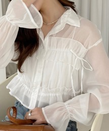 Ada.（エイダ）の「ラメ シアー 楊柳 フリル リボン ブラウス（シャツ/ブラウス）」