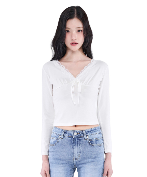 ALKI ALKA(アルキアルカ)の「Lace Trim Long Sleeve (Ivory)(Tシャツ/カットソー・レディース・アイボリー・FREE)」の2枚目の写真