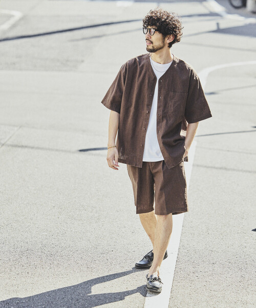 FREAK'S STORE(フリークスストア)の「LINEN COTTON V NECK SHIRT/リネンコットン Vネック シャツ【セットアップ対応】(シャツ/ブラウス・メンズ・ホワイト/ブラウン/ダークブラウン/ベージュ/チャコールグレー/ブラック・MEDIUM/LARGE)」の16枚目の写真