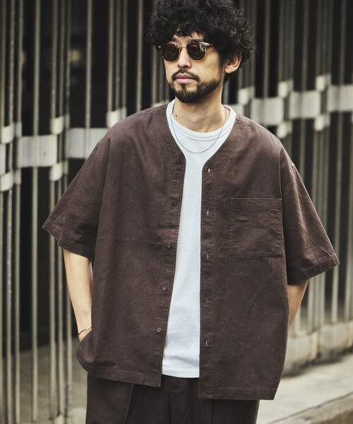 くりそ様 セール】LINEN COTTON V NECK SHIRT/リネンコットン Vネック シャツ