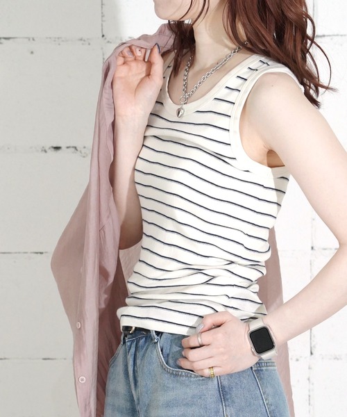 MILLER(ミラー)の「"02"≪Robert P. Miller≫パックT パネルリブ タンクトップ(タンクトップ・レディース・グレー/ブラック×グレー/オフホワイト/ブラック/ホワイト系1/ホワイト×ブラック/スモークピンク/チャコールグレー/ホワイト系2・FREE)」の4枚目の写真