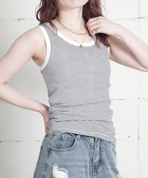MILLER(ミラー)の「"02"≪Robert P. Miller≫パックT パネルリブ タンクトップ(タンクトップ・レディース・グレー/ブラック×グレー/オフホワイト/ブラック/ホワイト系1/ホワイト×ブラック/スモークピンク/チャコールグレー/ホワイト系2・FREE)」の2枚目の写真