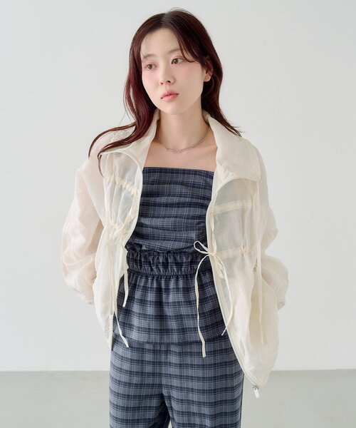 Kastane(カスタネ)の「【低身長サイズ/2サイズ展開】チェックギャザーサロペット(サロペット/オーバーオール・レディース・ブラック/サックスブルー・0/1)」の9枚目の写真