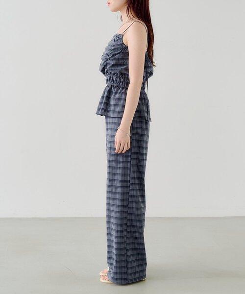 Kastane(カスタネ)の「【低身長サイズ/2サイズ展開】チェックギャザーサロペット(サロペット/オーバーオール・レディース・ブラック/サックスブルー・0/1)」の11枚目の写真