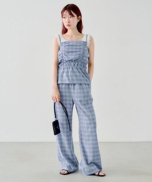 Kastane(カスタネ)の「【低身長サイズ/2サイズ展開】チェックギャザーサロペット(サロペット/オーバーオール・レディース・ブラック/サックスブルー・0/1)」の20枚目の写真