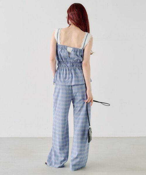 Kastane(カスタネ)の「【低身長サイズ/2サイズ展開】チェックギャザーサロペット(サロペット/オーバーオール・レディース・ブラック/サックスブルー・0/1)」の22枚目の写真