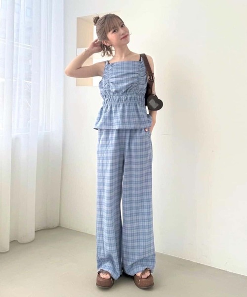 Kapital ツイルキャクタスチェックパブサロペット セール】【低身長サイズ/2サイズ展開】チェックギャザーサロペット