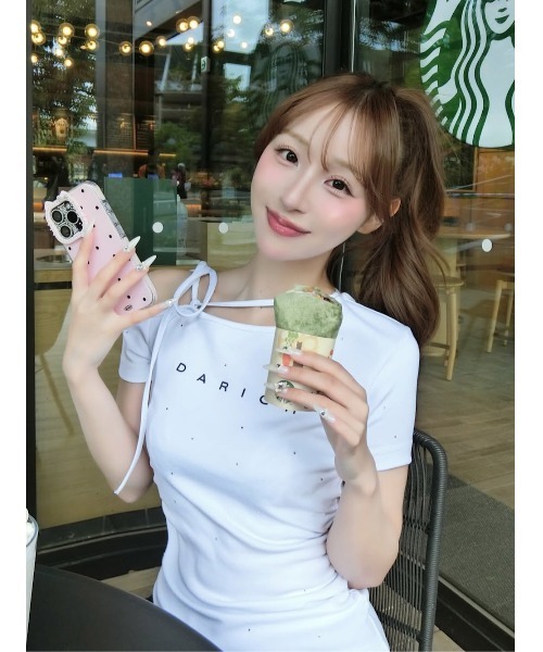 ネックリボンワンショルダーTシャツ（Tシャツ/カットソー）｜Darich