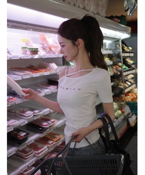 ネックリボンワンショルダーTシャツ（Tシャツ/カットソー）｜Darich
