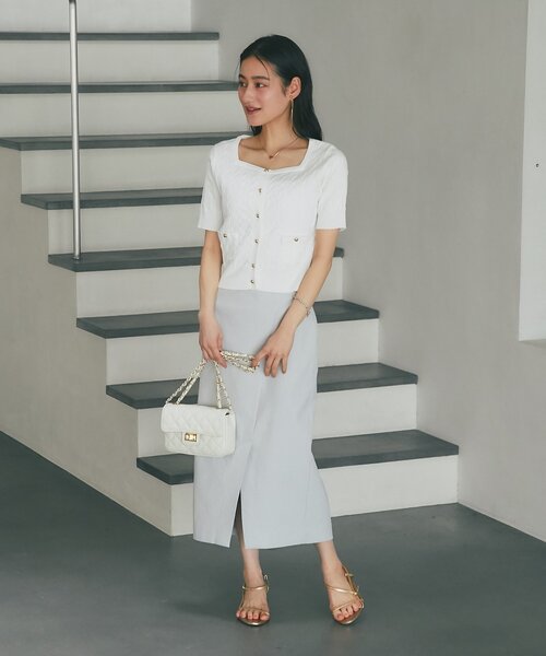 La boutique BonBon（ラブティックボンボン）の「【接触冷感・1枚で決まる！】クールタッチケーブル半袖ニットカーディガン（ニット/セーター・レディース・ネイビー/ホワイト/サックスブルー・FREE）」の7枚目の写真