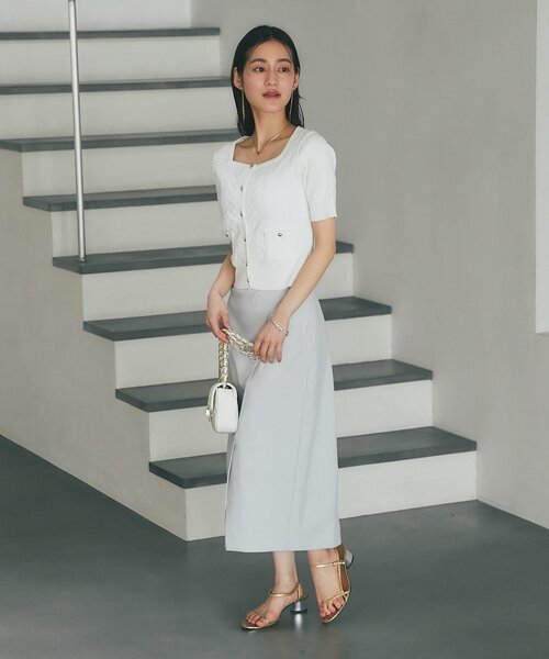 La boutique BonBon（ラブティックボンボン）の「【接触冷感・1枚で決まる！】クールタッチケーブル半袖ニットカーディガン（ニット/セーター・レディース・ネイビー/ホワイト/サックスブルー・FREE）」の6枚目の写真