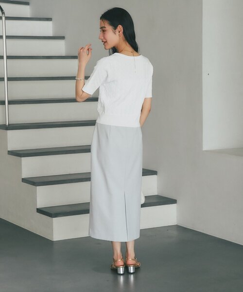 La boutique BonBon（ラブティックボンボン）の「【接触冷感・1枚で決まる！】クールタッチケーブル半袖ニットカーディガン（ニット/セーター・レディース・ネイビー/ホワイト/サックスブルー・FREE）」の5枚目の写真