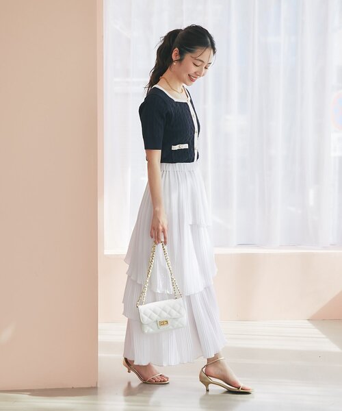 La boutique BonBon（ラブティックボンボン）の「【接触冷感・1枚で決まる！】クールタッチケーブル半袖ニットカーディガン（ニット/セーター・レディース・ネイビー/ホワイト/サックスブルー・FREE）」の22枚目の写真