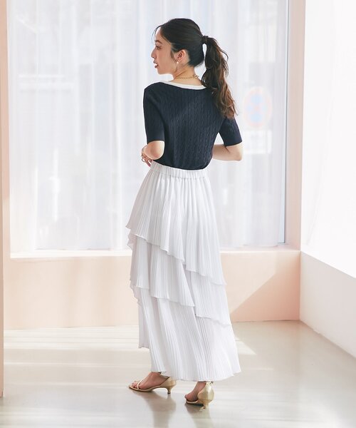 La boutique BonBon（ラブティックボンボン）の「【接触冷感・1枚で決まる！】クールタッチケーブル半袖ニットカーディガン（ニット/セーター・レディース・ネイビー/ホワイト/サックスブルー・FREE）」の21枚目の写真