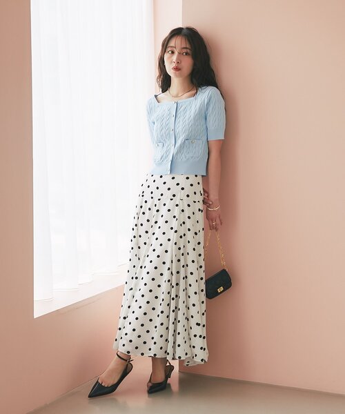 La boutique BonBon（ラブティックボンボン）の「【接触冷感・1枚で決まる！】クールタッチケーブル半袖ニットカーディガン（ニット/セーター・レディース・ネイビー/ホワイト/サックスブルー・FREE）」の14枚目の写真