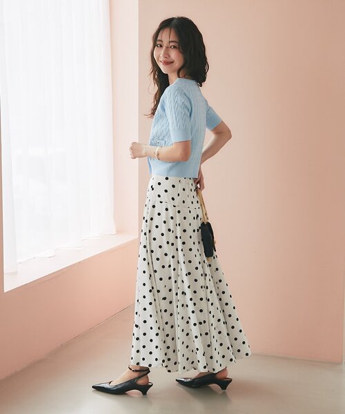 La boutique BonBon（ラブティックボンボン）の「【接触冷感・1枚で決まる！】クールタッチケーブル半袖ニットカーディガン（ニット/セーター・レディース・ネイビー/ホワイト/サックスブルー・FREE）」の13枚目の写真