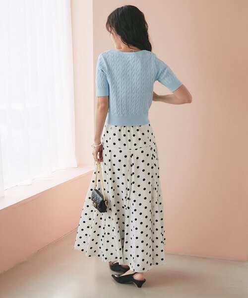 La boutique BonBon（ラブティックボンボン）の「【接触冷感・1枚で決まる！】クールタッチケーブル半袖ニットカーディガン（ニット/セーター・レディース・ネイビー/ホワイト/サックスブルー・FREE）」の12枚目の写真