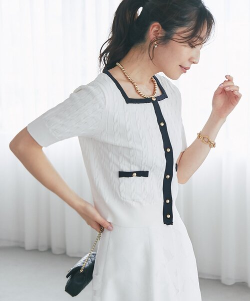 La boutique BonBon（ラブティックボンボン）の「【シリーズ累計お気に入り数1.5万突破！接触冷感・UVカット】クールタッチケーブル半袖ニットカーディガン（ニット/セーター・レディース・ネイビー/ホワイト/サックスブルー/ホワイト系その他2・FREE）」の16枚目の写真