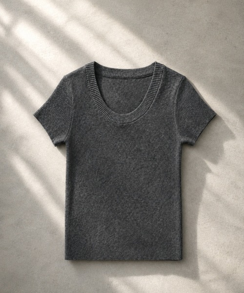 LAULEN（ローレン）の「french sleeve soft rib tops /ソフトリブフレンチスリーブトップス（Tシャツ/カットソー・レディース・オートミール/ミント/チャコールグレー/アイボリー/ブラック・FREE）」の3枚目の写真