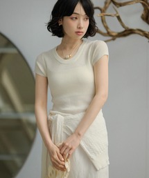 french sleeve soft rib tops /ソフトリブフレンチスリーブトップス