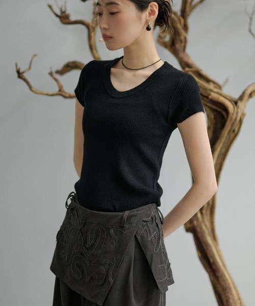 LAULEN（ローレン）の「french sleeve soft rib tops /ソフトリブフレンチスリーブトップス（Tシャツ/カットソー・レディース・オートミール/ミント/チャコールグレー/アイボリー/ブラック・FREE）」の10枚目の写真