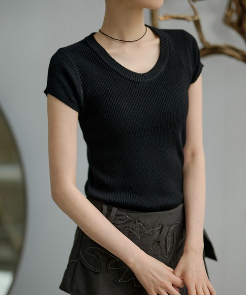 LAULEN（ローレン）の「french sleeve soft rib tops /ソフトリブフレンチスリーブトップス（Tシャツ/カットソー・レディース・オートミール/ミント/チャコールグレー/アイボリー/ブラック・FREE）」の11枚目の写真