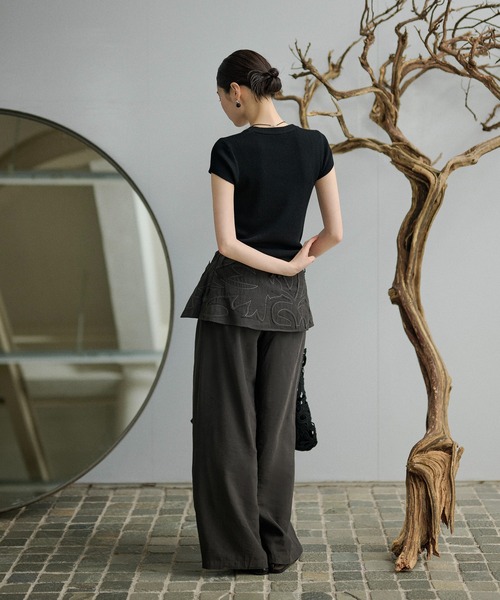 LAULEN（ローレン）の「french sleeve soft rib tops /ソフトリブフレンチスリーブトップス（Tシャツ/カットソー・レディース・オートミール/ミント/チャコールグレー/アイボリー/ブラック・FREE）」の14枚目の写真