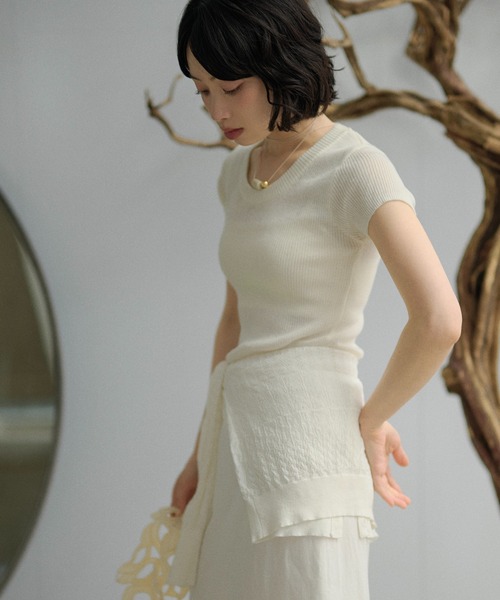 LAULEN（ローレン）の「french sleeve soft rib tops /ソフトリブフレンチスリーブトップス（Tシャツ/カットソー・レディース・オートミール/ミント/チャコールグレー/アイボリー/ブラック・FREE）」の20枚目の写真