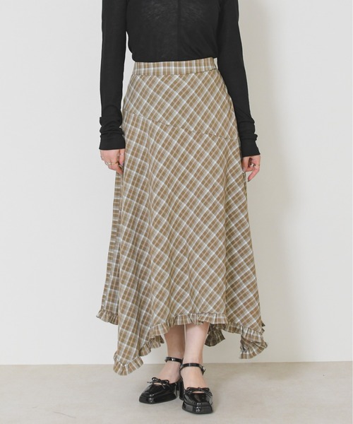 MISCH MASCH(ミッシュマッシュ)の「2026春夏新作 チェック柄アシメヘムロングスカート(スカート・レディース・ベージュ/ネイビー・フリ-)」の10枚目の写真