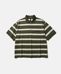 MOIF（モイフ）の「[SS26] WIDE POLO H/S SHIRT / OLIVE MULTI STRIPE（ポロシャツ）」