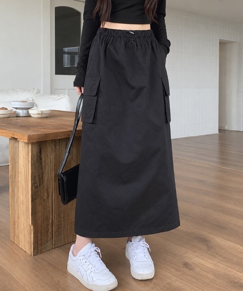 mielu(ミエル)の「ウエストゴムカーゴスカート(スカート・レディース・ブラック/グレー・MEDIUM/LARGE)」の1枚目の写真
