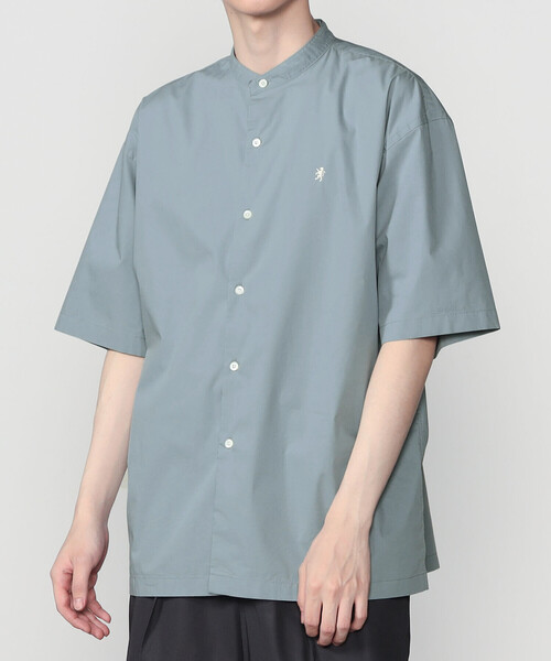 GYMPHLEX(ジムフレックス)の「Gymphlex | ストレッチタイプライター バンドカラー半袖シャツ MEN(シャツ/ブラウス・メンズ・ブルー系その他/アイボリー・S/L/M)」の1枚目の写真