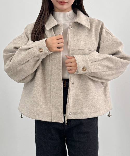CENEA(セネア)の「ウールライクショートブルゾン(ブルゾン・レディース・ブラック/アイボリー/ダークグレー・MEDIUM/SMALL/LARGE)」の1枚目の写真