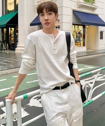 【NOWLE】ヘンリーネック リブ ロングスリーブ Tシャツ / サーマル ロンT